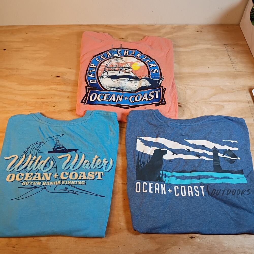 Lot 3 Ocean + Coast Mens M Medium Graphic T-Shirts Fishing Outdoors Short Sleeve